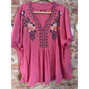 Johnny Was Pink Embroidered Top
